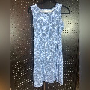 Susan Graver Blue and White Geometric Midi Dress